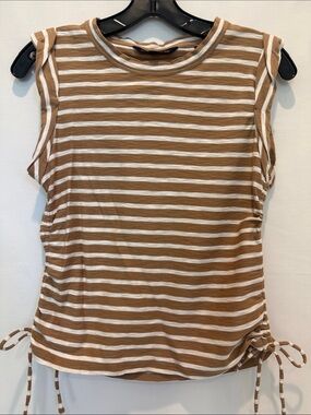 Veronica Beard Brown & White Striped Side-Drawstring Tank